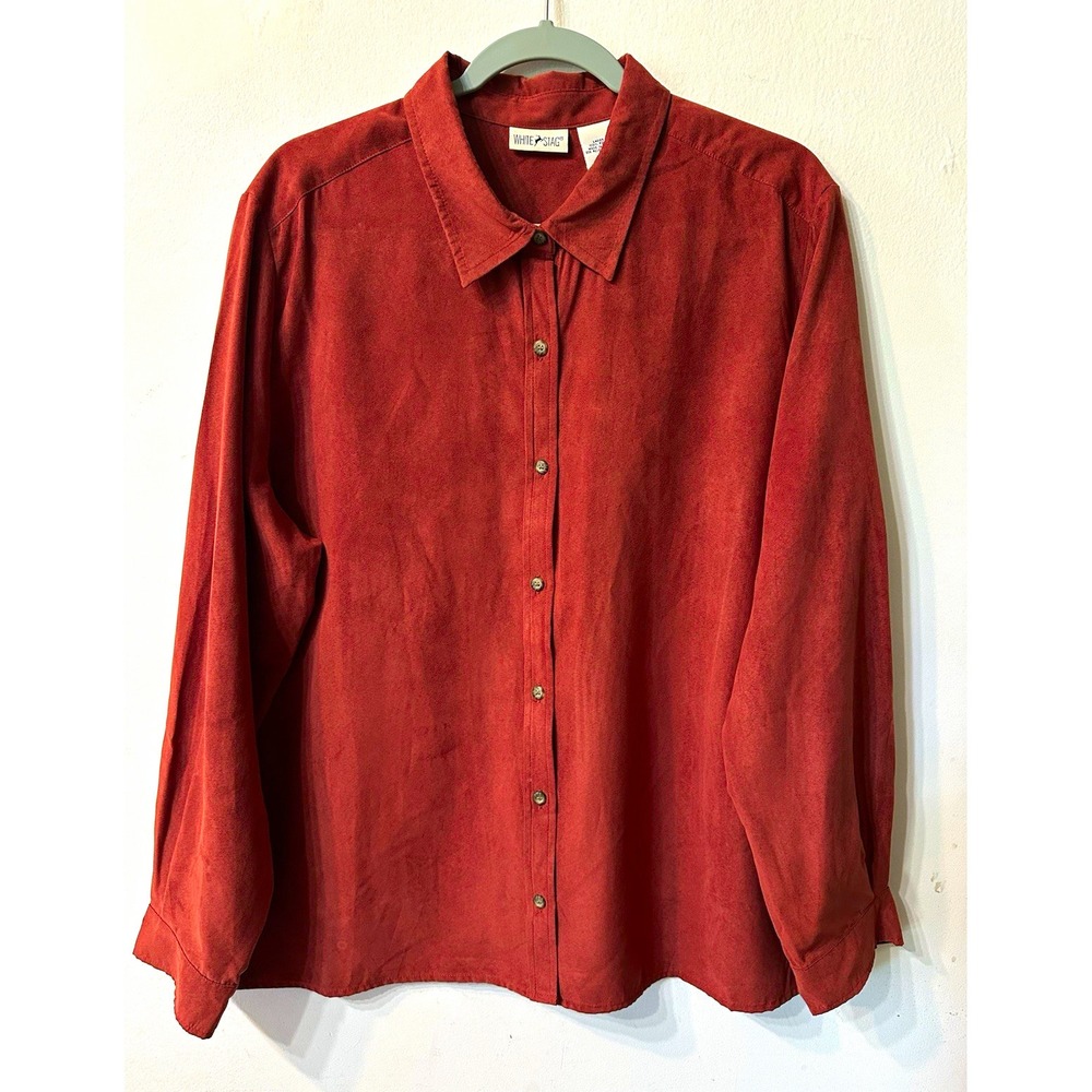White Stag Women's XL Faux Suede Button Down Shirt Top Cayenne Rust Long Sleeve